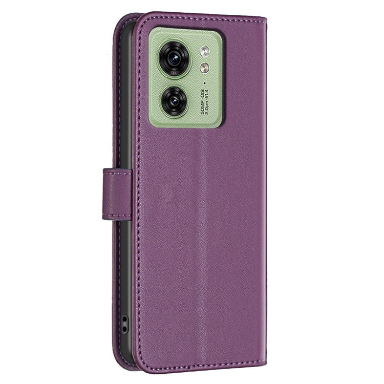 BINFEN COLOR BF17 For Motorola Edge 40 5G Phone Cover Stand Design TPU+PU Leather Wallet Case - Dark Purple