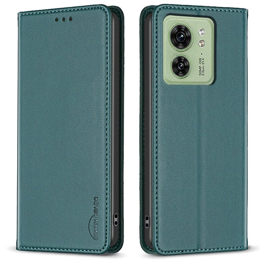 BINFEN COLOR BF18 For Motorola Edge 40 5G Leather Flip Cover Auto-absorbed Magnetic Phone Case with Card Holder - Green