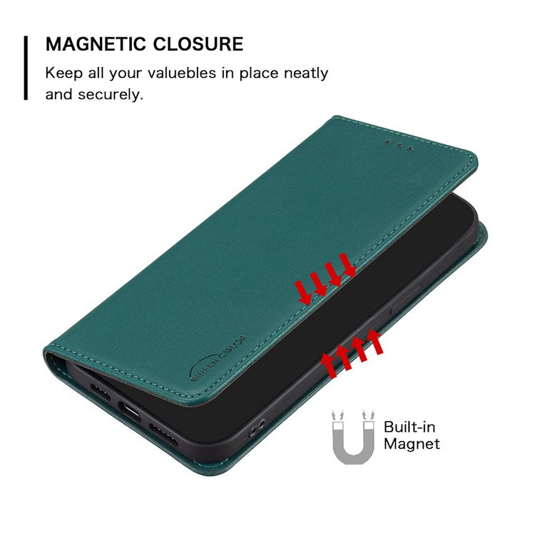 BINFEN COLOR BF18 For Motorola Edge 40 5G Leather Flip Cover Auto-absorbed Magnetic Phone Case with Card Holder - Green