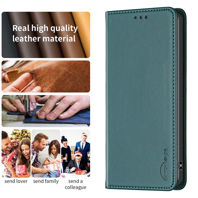 BINFEN COLOR BF18 For Motorola Edge 40 5G Leather Flip Cover Auto-absorbed Magnetic Phone Case with Card Holder - Green