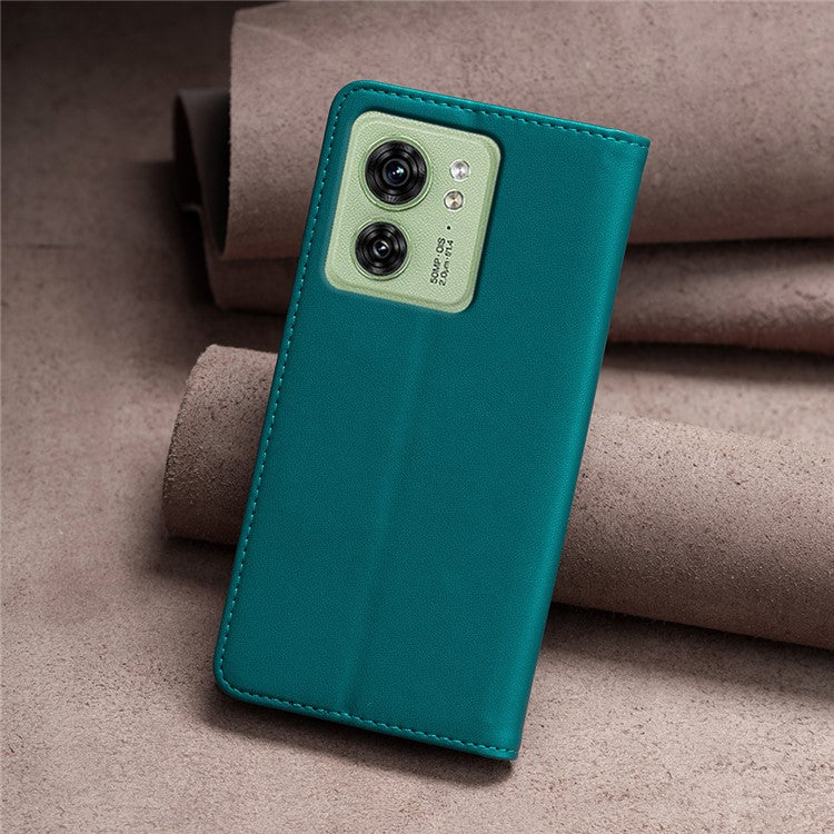 BINFEN COLOR BF18 For Motorola Edge 40 5G Leather Flip Cover Auto-absorbed Magnetic Phone Case with Card Holder - Green