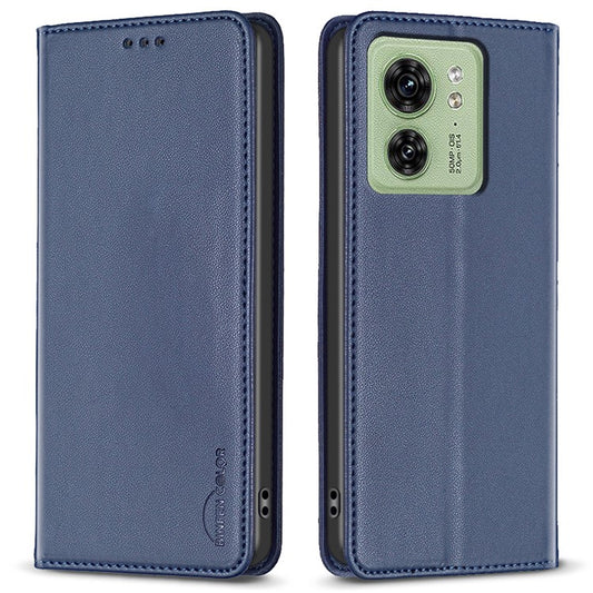 BINFEN COLOR BF18 For Motorola Edge 40 5G Leather Flip Cover Auto-absorbed Magnetic Phone Case with Card Holder - Blue