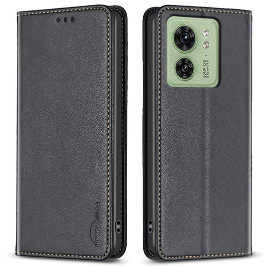 BINFEN COLOR BF18 For Motorola Edge 40 5G Leather Flip Cover Auto-absorbed Magnetic Phone Case with Card Holder - Black