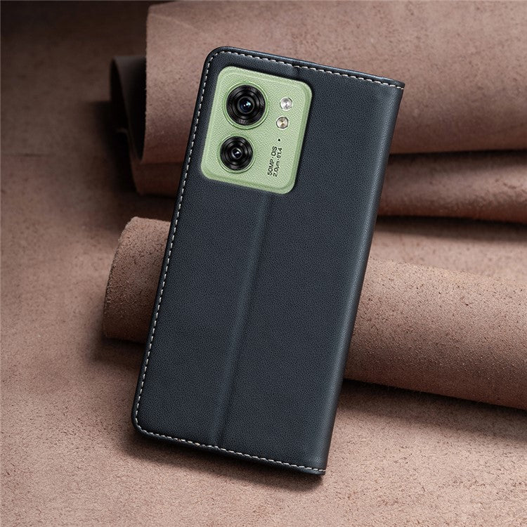 BINFEN COLOR BF18 For Motorola Edge 40 5G Leather Flip Cover Auto-absorbed Magnetic Phone Case with Card Holder - Black