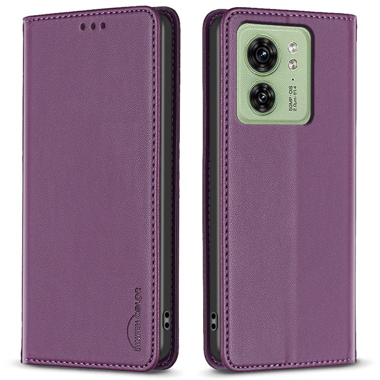 BINFEN COLOR BF18 For Motorola Edge 40 5G Leather Flip Cover Auto-absorbed Magnetic Phone Case with Card Holder - Dark Purple
