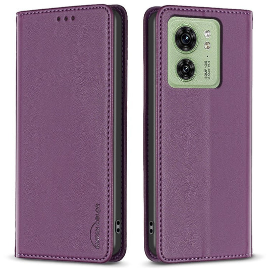 BINFEN COLOR BF18 For Motorola Edge 40 5G Leather Flip Cover Auto-absorbed Magnetic Phone Case with Card Holder - Dark Purple