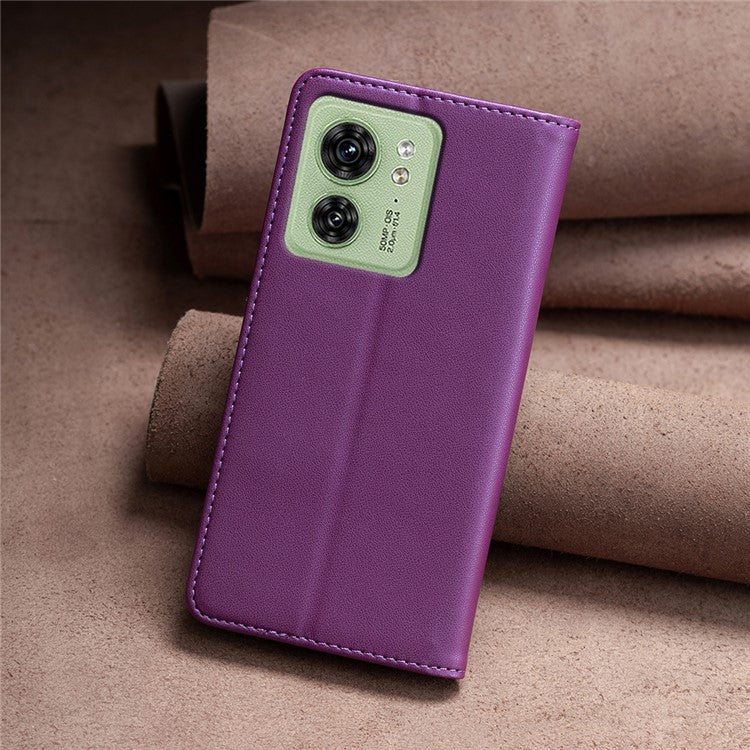 BINFEN COLOR BF18 For Motorola Edge 40 5G Leather Flip Cover Auto-absorbed Magnetic Phone Case with Card Holder - Dark Purple