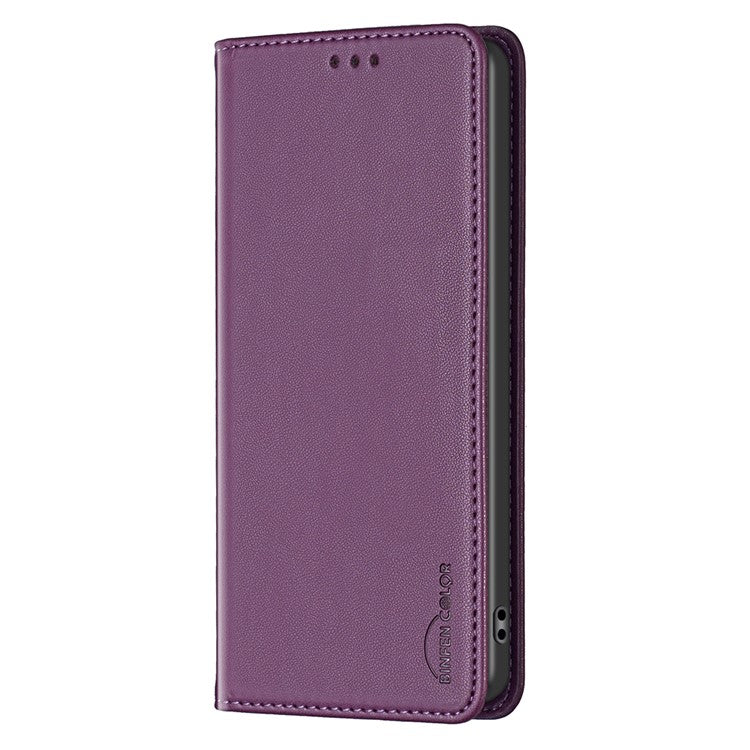 BINFEN COLOR BF18 For Motorola Edge 40 5G Leather Flip Cover Auto-absorbed Magnetic Phone Case with Card Holder - Dark Purple