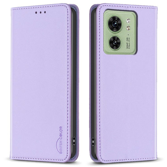 BINFEN COLOR BF18 For Motorola Edge 40 5G Leather Flip Cover Auto-absorbed Magnetic Phone Case with Card Holder - Purple