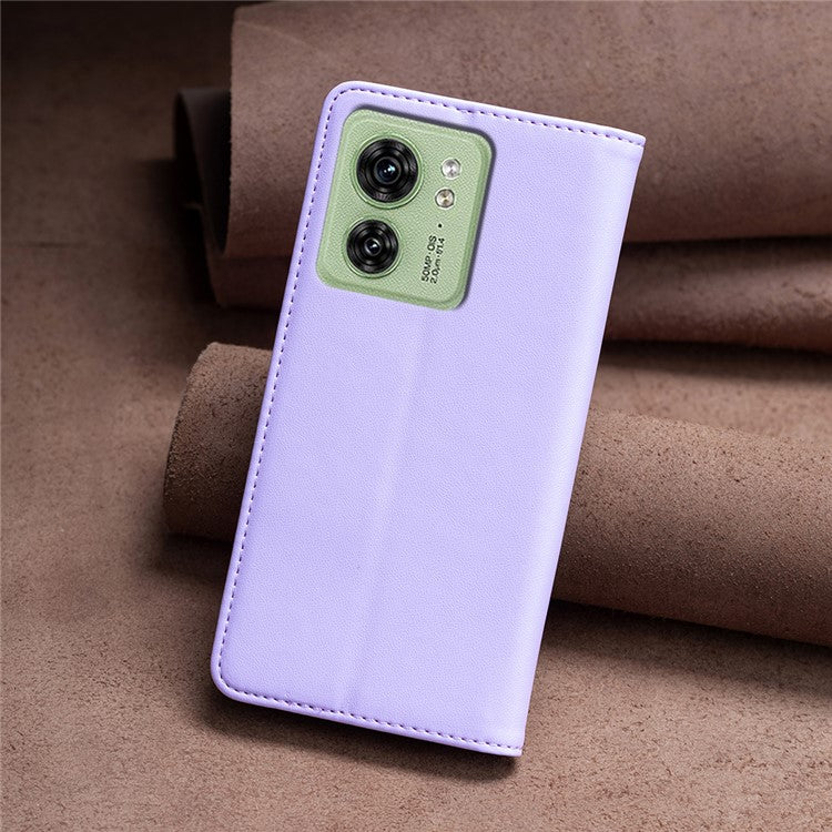 BINFEN COLOR BF18 For Motorola Edge 40 5G Leather Flip Cover Auto-absorbed Magnetic Phone Case with Card Holder - Purple
