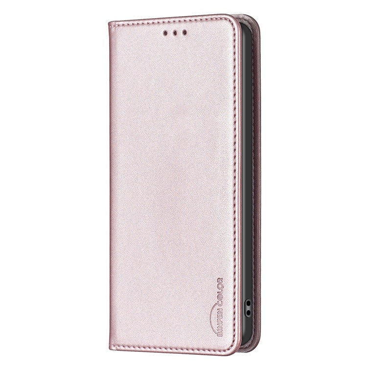 BINFEN COLOR BF18 For Motorola Edge 40 5G Leather Flip Cover Auto-absorbed Magnetic Phone Case with Card Holder - Rose Gold