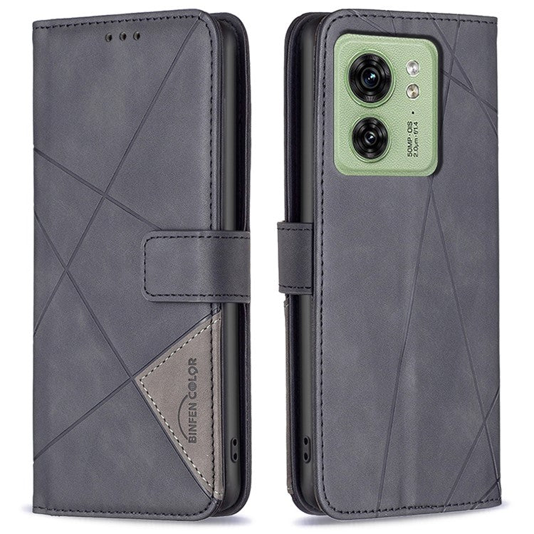 BINFEN COLOR For Motorola Edge 40 5G Phone Cases Wallet Stand Geometry Imprinted Leather Cover - Black