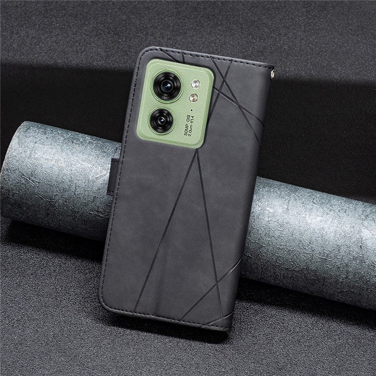 BINFEN COLOR For Motorola Edge 40 5G Phone Cases Wallet Stand Geometry Imprinted Leather Cover - Black