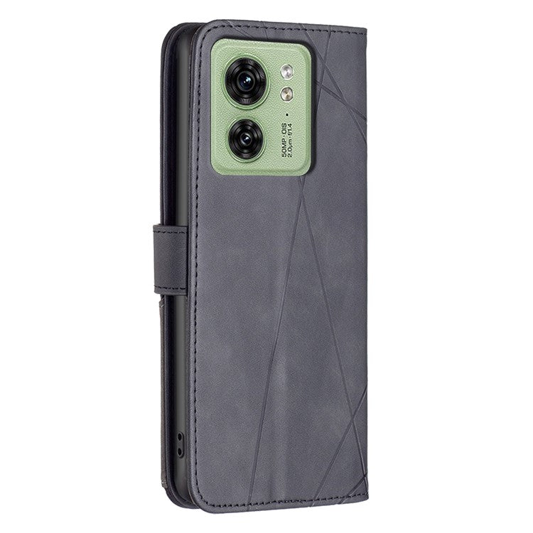BINFEN COLOR For Motorola Edge 40 5G Phone Cases Wallet Stand Geometry Imprinted Leather Cover - Black