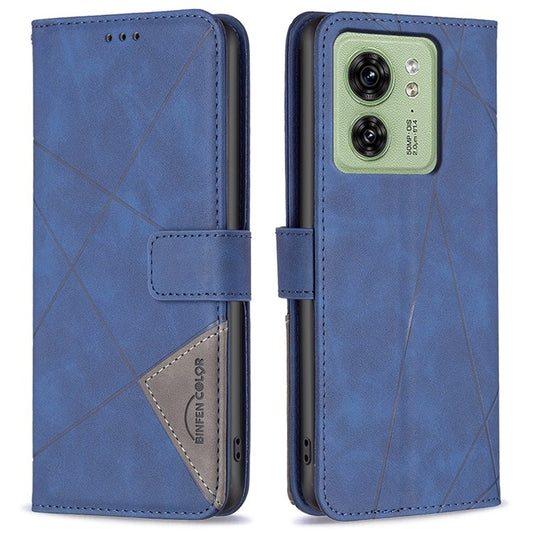 BINFEN COLOR For Motorola Edge 40 5G Phone Cases Wallet Stand Geometry Imprinted Leather Cover - Blue