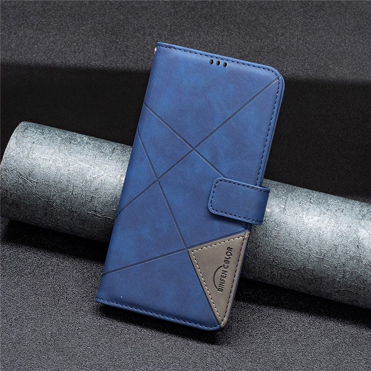 BINFEN COLOR For Motorola Edge 40 5G Phone Cases Wallet Stand Geometry Imprinted Leather Cover - Blue