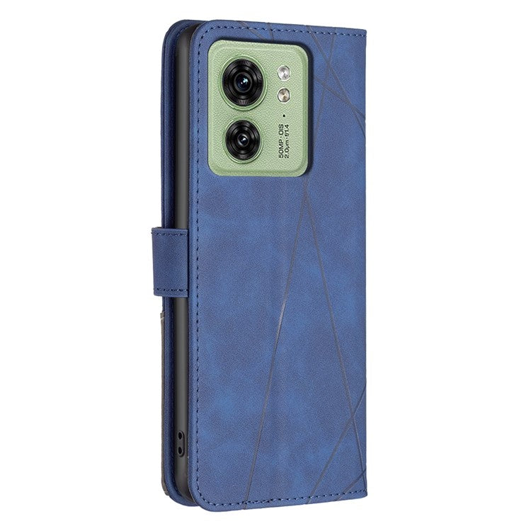 BINFEN COLOR For Motorola Edge 40 5G Phone Cases Wallet Stand Geometry Imprinted Leather Cover - Blue