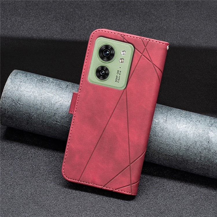 BINFEN COLOR For Motorola Edge 40 5G Phone Cases Wallet Stand Geometry Imprinted Leather Cover - Red