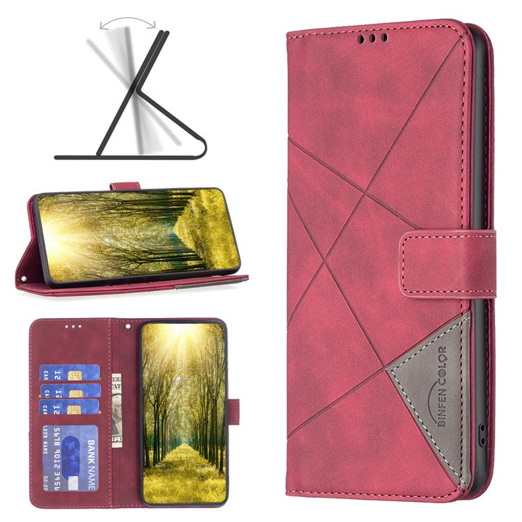 BINFEN COLOR For Motorola Edge 40 5G Phone Cases Wallet Stand Geometry Imprinted Leather Cover - Red