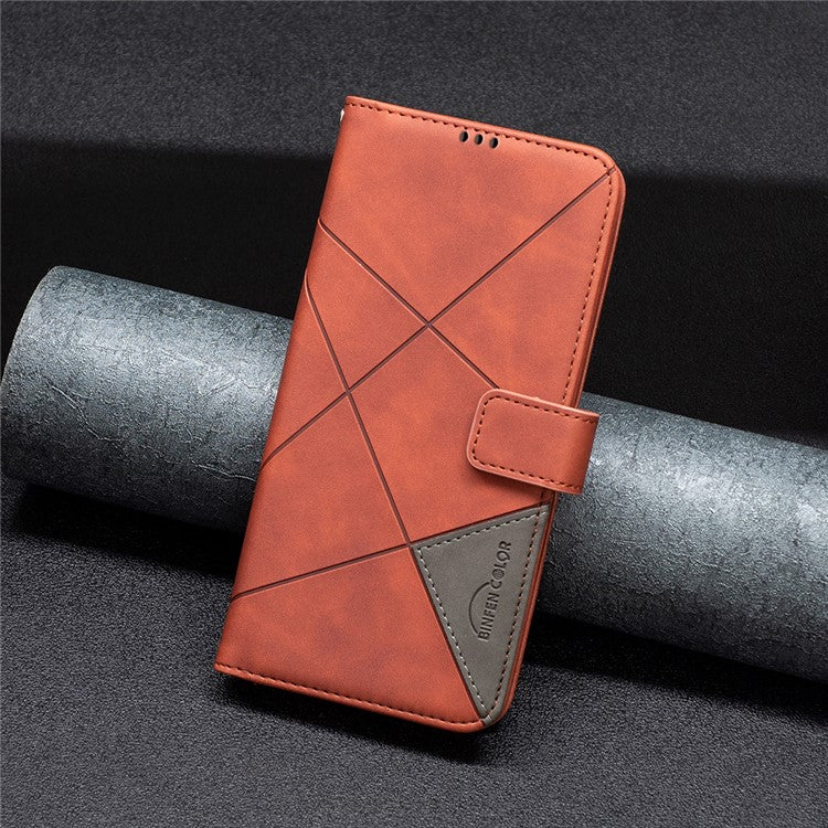 BINFEN COLOR For Motorola Edge 40 5G Phone Cases Wallet Stand Geometry Imprinted Leather Cover - Brown