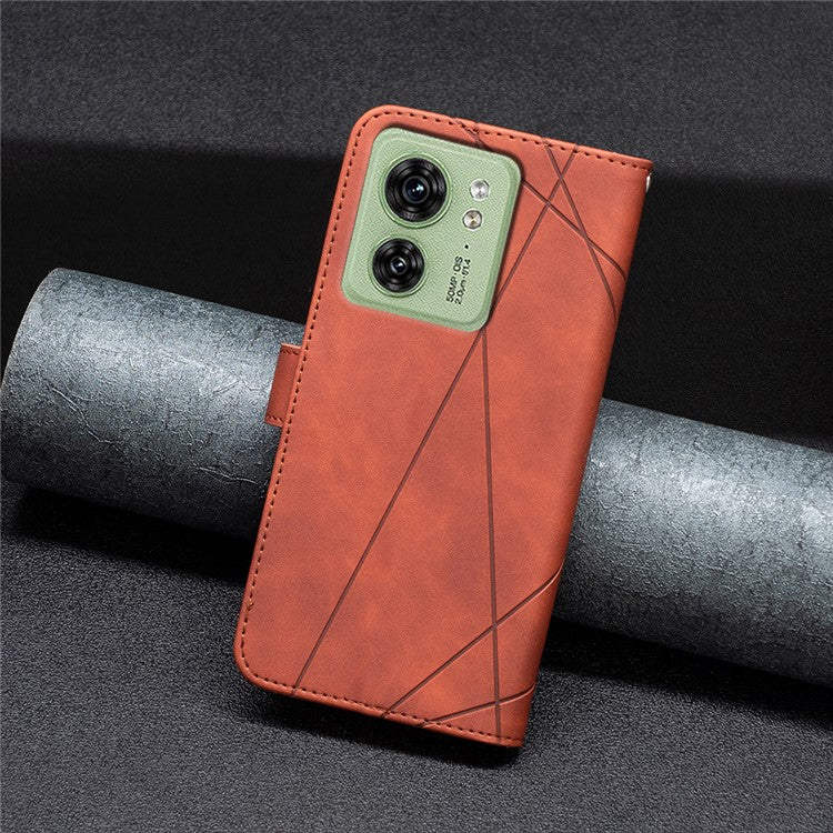 BINFEN COLOR For Motorola Edge 40 5G Phone Cases Wallet Stand Geometry Imprinted Leather Cover - Brown