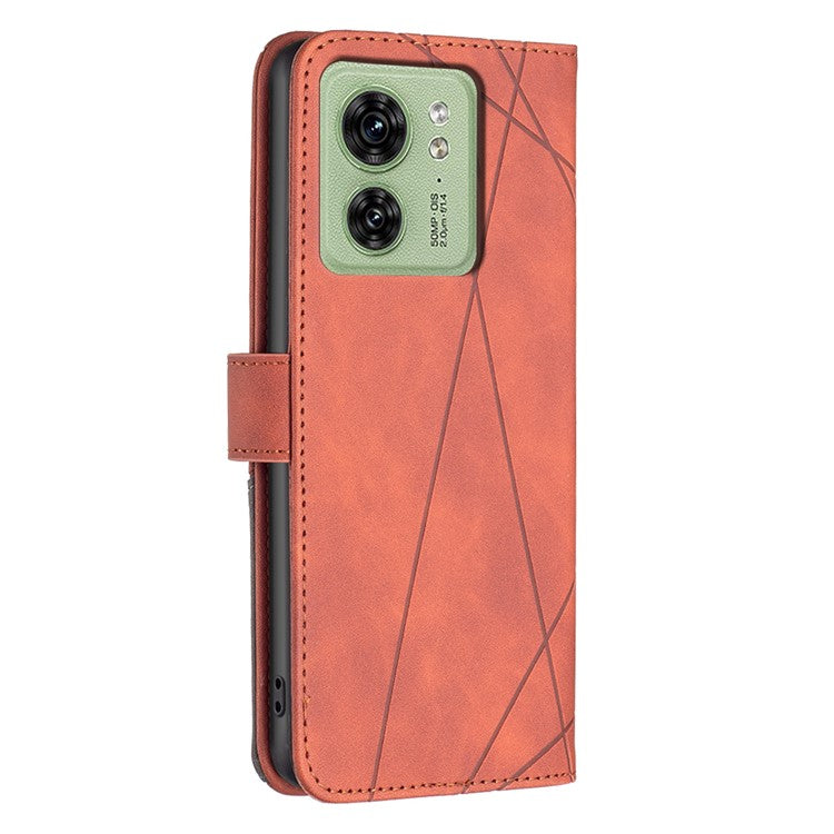 BINFEN COLOR For Motorola Edge 40 5G Phone Cases Wallet Stand Geometry Imprinted Leather Cover - Brown