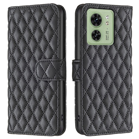 BINFEN COLOR BF Style-14 for Motorola Edge 40 5G Wallet Phone Leather Case Imprinted Stand Smartphone Cover - Black