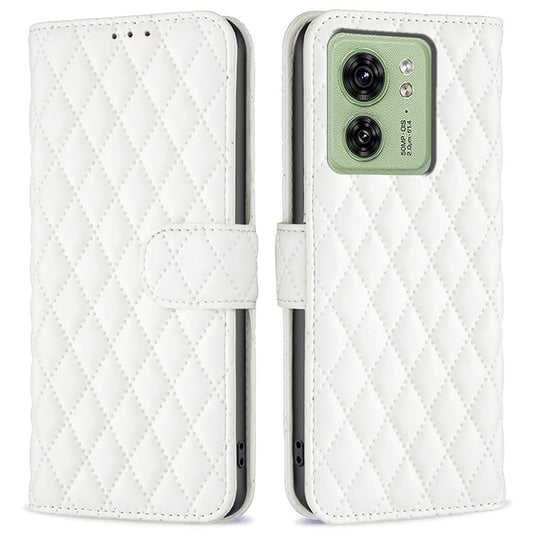 BINFEN COLOR BF Style-14 for Motorola Edge 40 5G Wallet Phone Leather Case Imprinted Stand Smartphone Cover - White