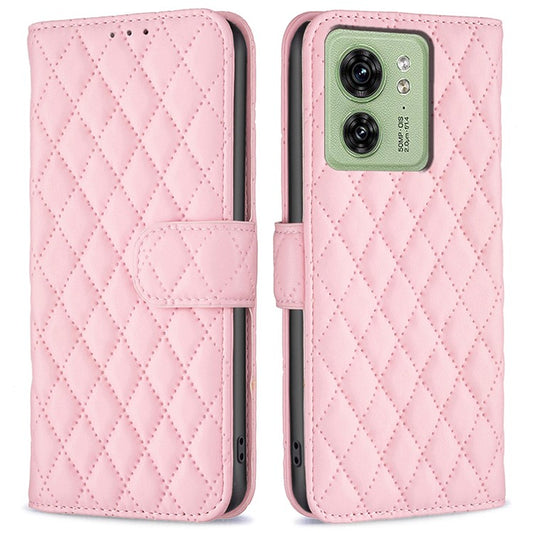 BINFEN COLOR BF Style-14 for Motorola Edge 40 5G Wallet Phone Leather Case Imprinted Stand Smartphone Cover - Pink