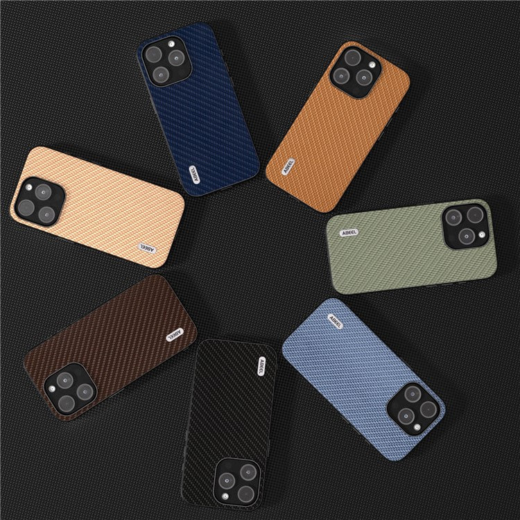 ABEEL For iPhone 14 Pro PU Leather Coated PC+TPU Phone Case Carbon Fiber Texture Shockproof Cover - Black