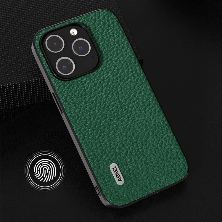 ABEEL For iPhone 14 Pro Back Phone Case Cowhide Leather + PC + TPU Litchi Texture Protective Cover - Green