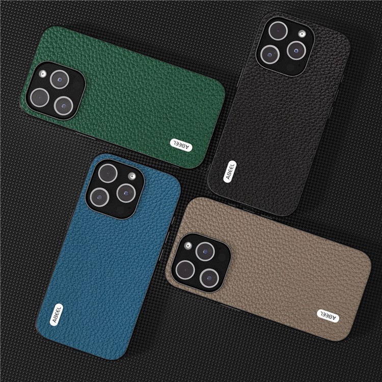 ABEEL For iPhone 14 Pro Back Phone Case Cowhide Leather + PC + TPU Litchi Texture Protective Cover - Green