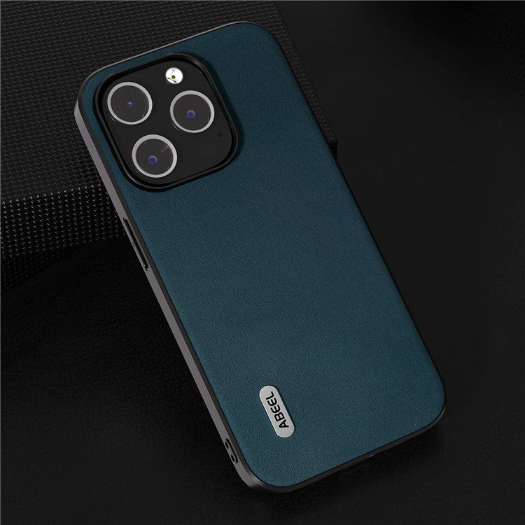 ABEEL For iPhone 14 Pro Max Genuine Cow Leather Coated PC+TPU Back Cover Nappa Texture Mobile Case - Green