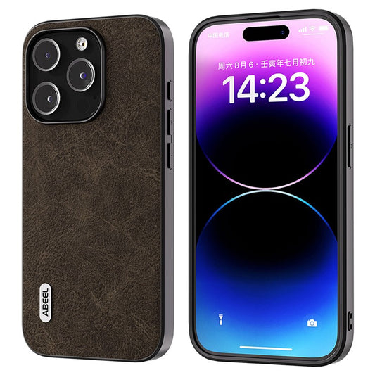 ABEEL For iPhone 14 Pro Max PU Leather Coated PC+TPU Case Litchi Texture Anti-fall Phone Cover - Dreamy Khaki