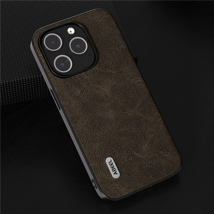 ABEEL For iPhone 14 Pro Max PU Leather Coated PC+TPU Case Litchi Texture Anti-fall Phone Cover - Dreamy Khaki