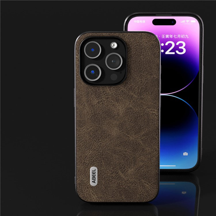 ABEEL For iPhone 14 Pro Max PU Leather Coated PC+TPU Case Litchi Texture Anti-fall Phone Cover - Dreamy Khaki