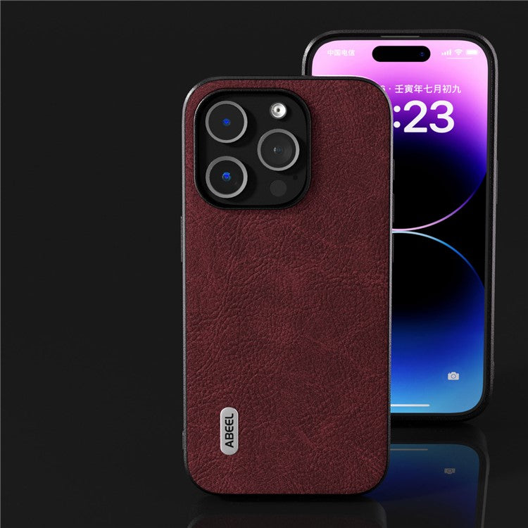 ABEEL PU Leather Coated PC+TPU Case for iPhone 14 Pro Litchi Texture Anti-fall Phone Cover - Dreamy Purple