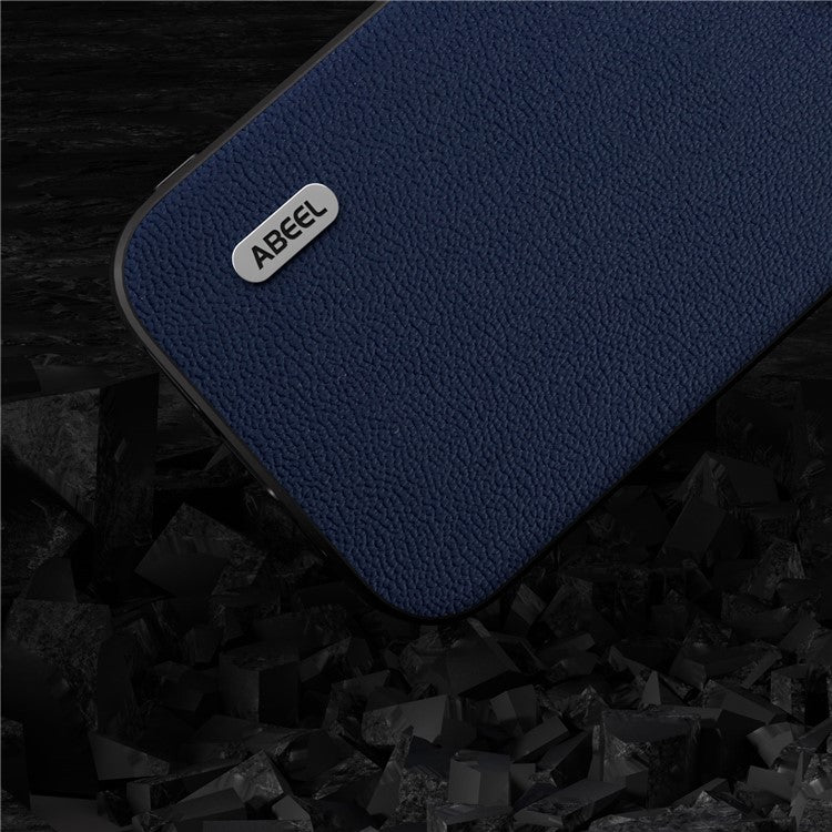 ABEEL For iPhone 14 Genuine Cow Leather+PC+TPU Cover Litchi Texture Shockproof Case - Blue
