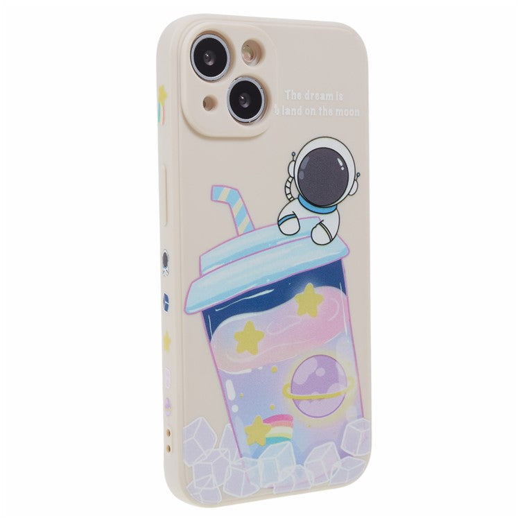 For iPhone 14 Plus Cartoon Astronaut Pattern Printing Soft TPU Cover Fall Proof Phone Case - White