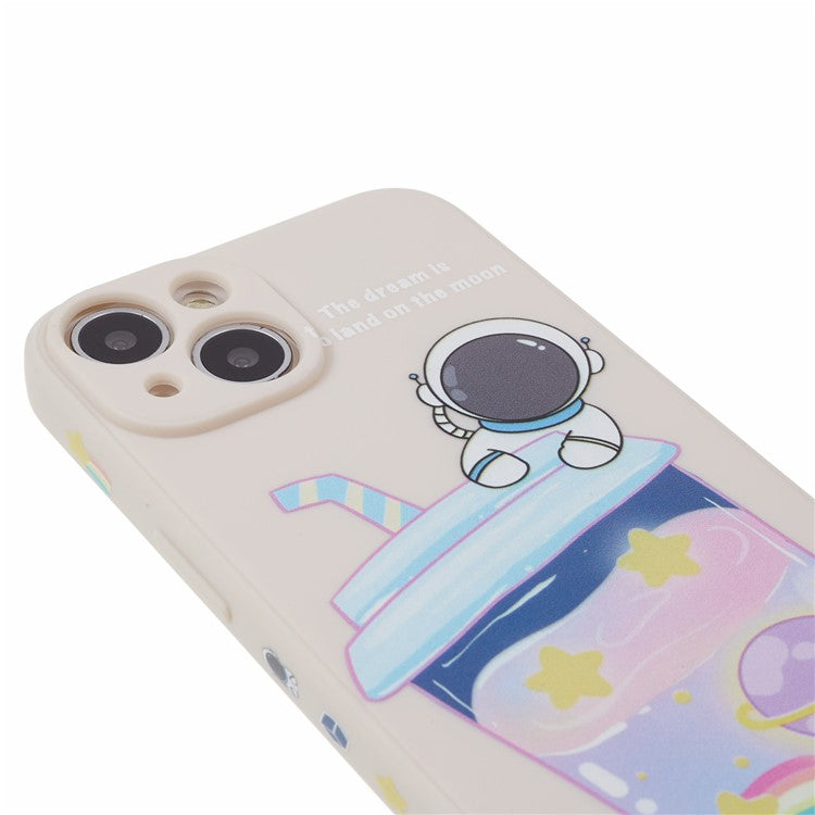 For iPhone 14 Plus Cartoon Astronaut Pattern Printing Soft TPU Cover Fall Proof Phone Case - White