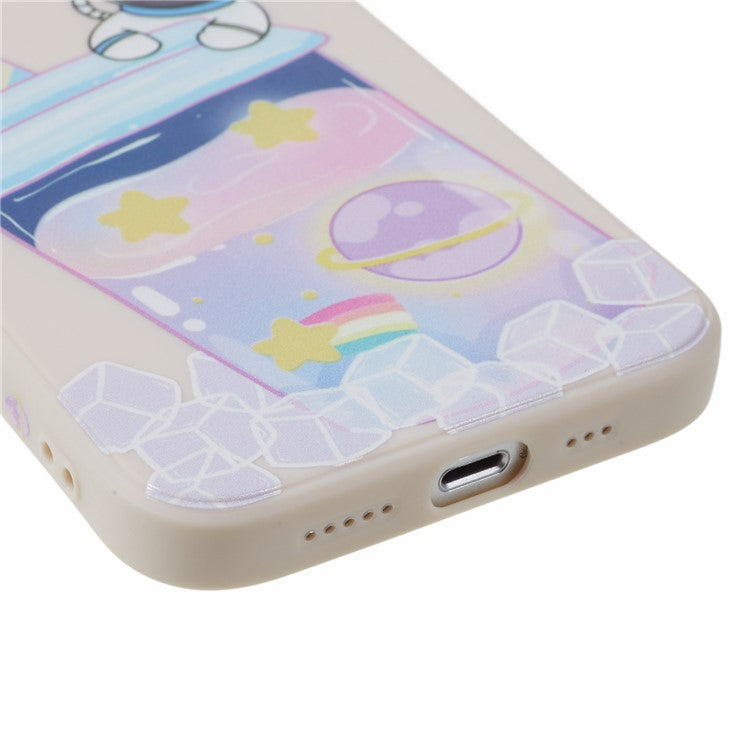 For iPhone 14 Plus Cartoon Astronaut Pattern Printing Soft TPU Cover Fall Proof Phone Case - White