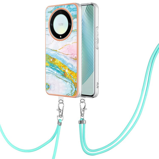 YB IMD Series-9 For Honor X40 5G / X9a 5G / Magic5 Lite 5G IMD Marble Pattern Phone Case Electroplating TPU Cover with Lanyard - Green 004