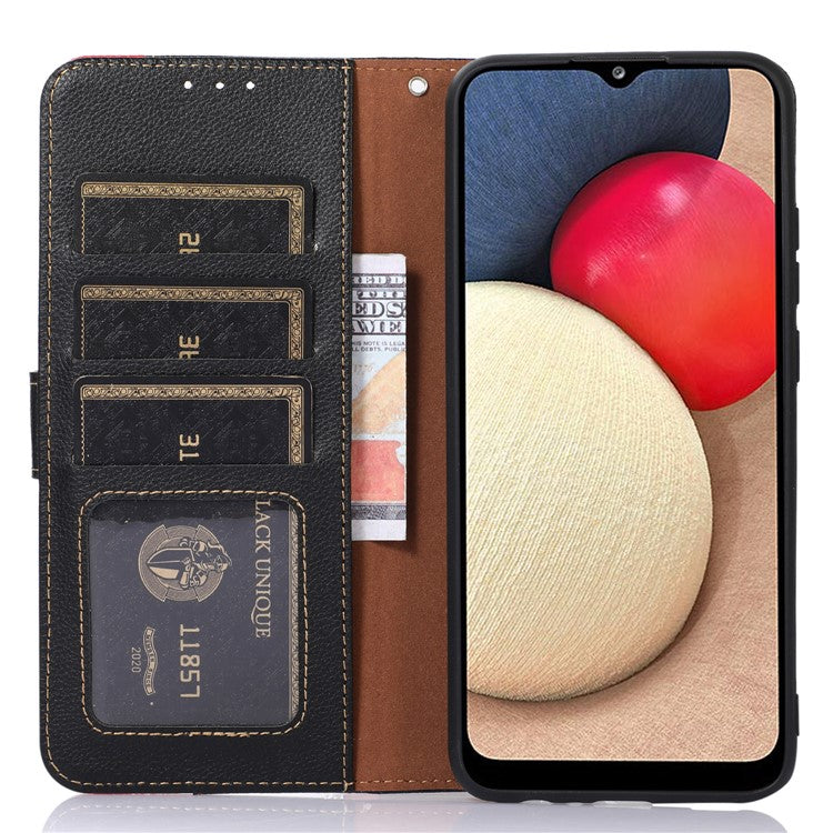 KHAZNEH Slim-Fit Leather Case for iPhone 14 Pro RFID Blocking Litchi Texture Wallet Phone Stand Cover - Black