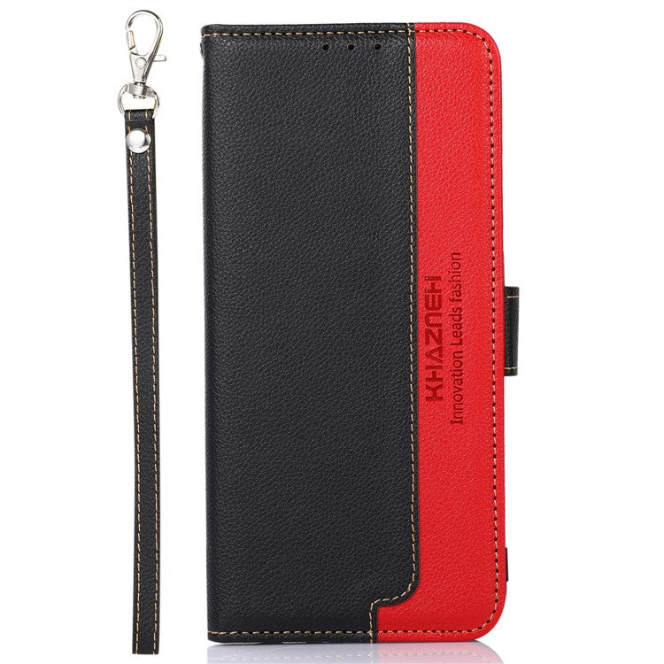 KHAZNEH Slim-Fit Leather Case for iPhone 14 Pro RFID Blocking Litchi Texture Wallet Phone Stand Cover - Black
