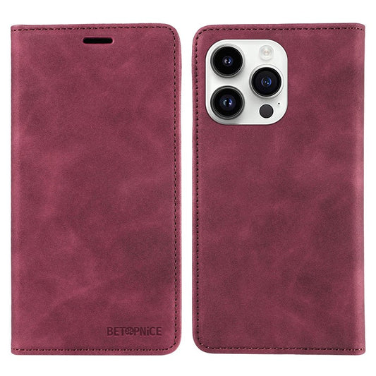 BETOPNICE 003 Shockproof Wallet Case For iPhone 14 Pro RFID Blocking PU Leather Stand Phone Cover - Red