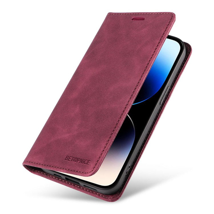 BETOPNICE 003 Shockproof Wallet Case For iPhone 14 Pro RFID Blocking PU Leather Stand Phone Cover - Red