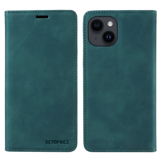BETOPNICE 003 RFID Blocking Stand Case For iPhone 14 Plus , TPU + PU Leather Stand Cover Wallet - Green