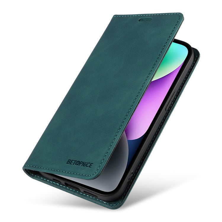 BETOPNICE 003 RFID Blocking Stand Case For iPhone 14 Plus , TPU + PU Leather Stand Cover Wallet - Green