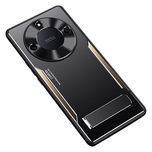 For Honor X40 5G TPU + Aluminium Alloy Anti-drop Phone Case Kickstand Back Cover - Gold