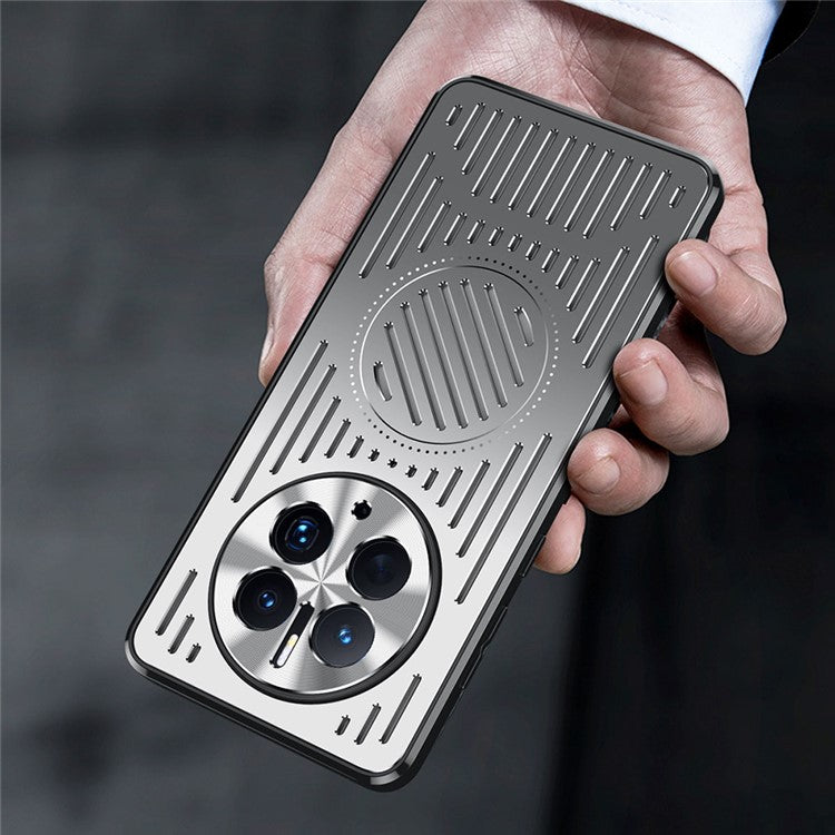 Phone Case for Huawei Mate 50 Pro 4G , Hollow Heat Dissipation TPU+Aluminum Alloy Back Cover - Blue